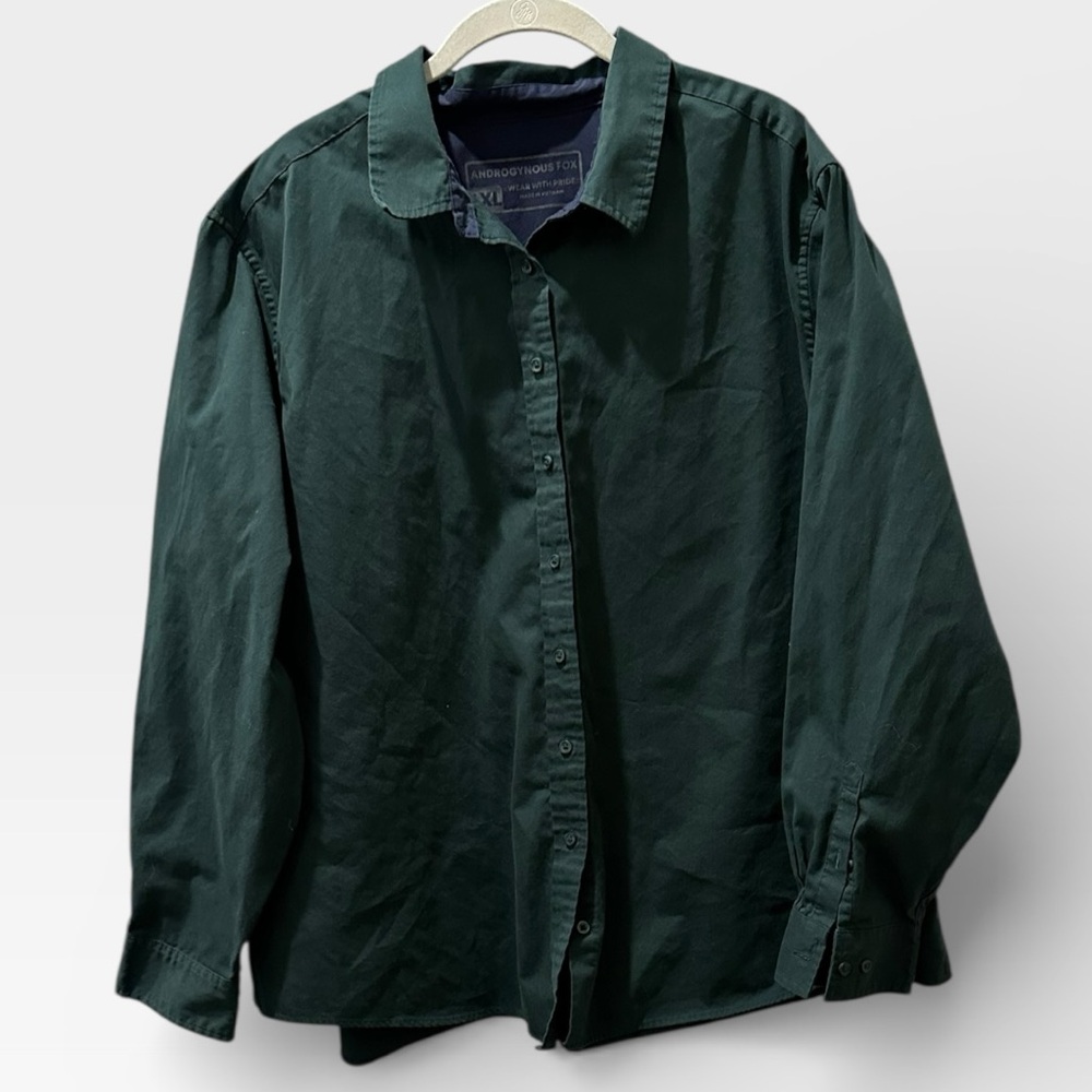 Androgynous Fox Button-Up Shirt | 4XL | Forest Green